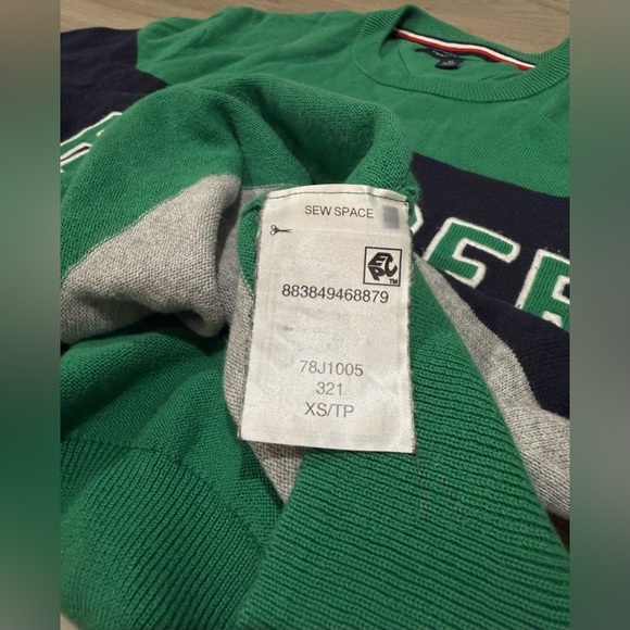 Tommy Hilfiger Logo Sweater Long Sleeve Green Blue Gray XS Preppy Swag - Picture 5 of 8